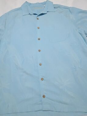 Caribbean Blue Jacquard Button Up Short Sleeve Modal S XLT Resortwear Travel.